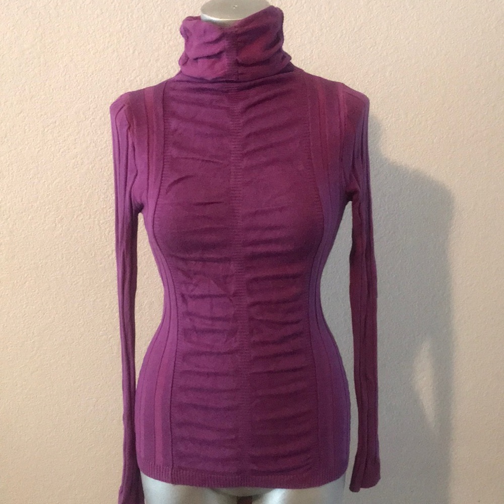 Ribbed fitted stretch turtle neck